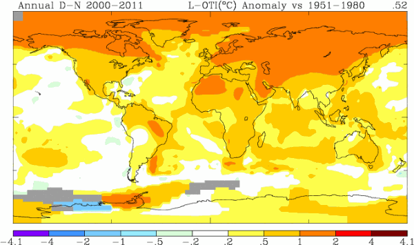 Anomalía de temperatura anual. Datos NASA